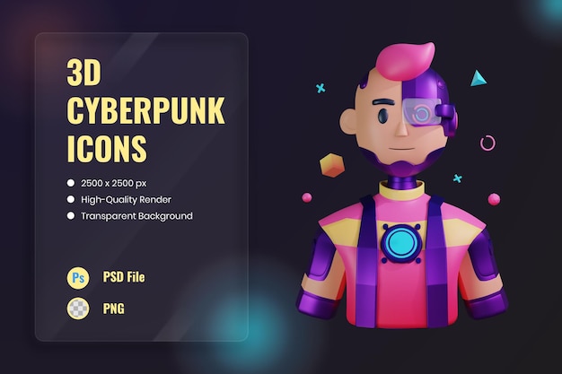 Free PSD 3d icon illustration cyborg robotic body modification