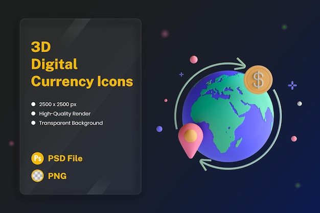 Free PSD 3d icon illustration global transfer globe earth