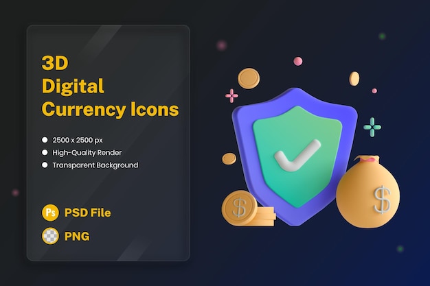 3D Icon Illustration Security Token Cyber Security Money Safety