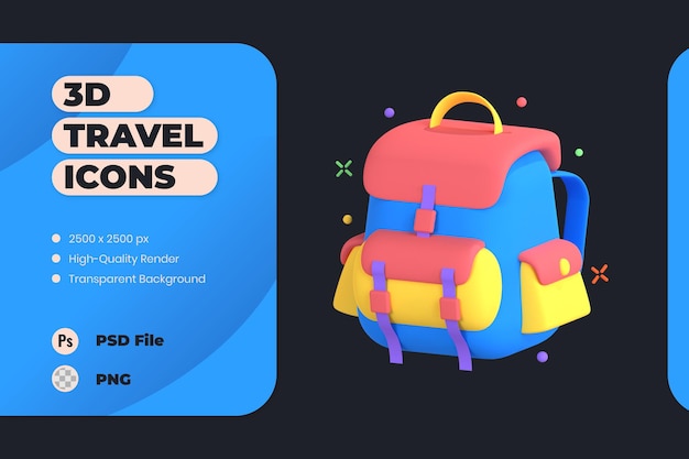 3D Icon Illustration Travel Accessories Equipment Preparation Bagpack