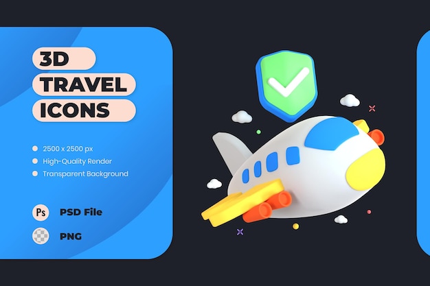 3D Icon Illustration Travel Holiday Trip Vacation Airplane