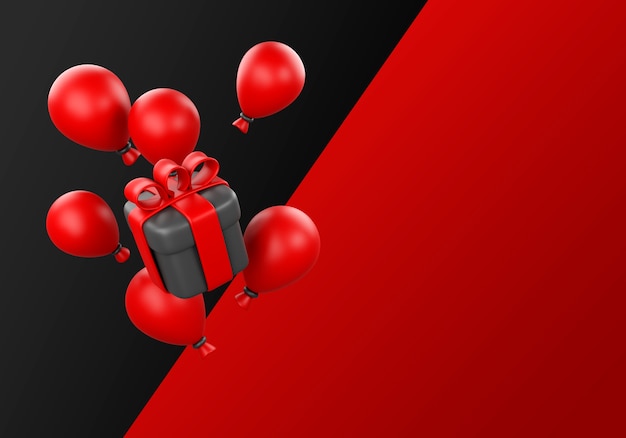 Free PSD 3d illustration for black friday sales with balloons and gifts