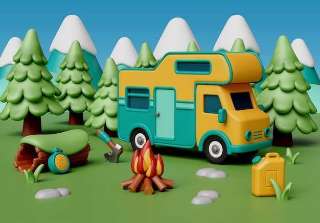 Free PSD 3d illustration for camping outdoors