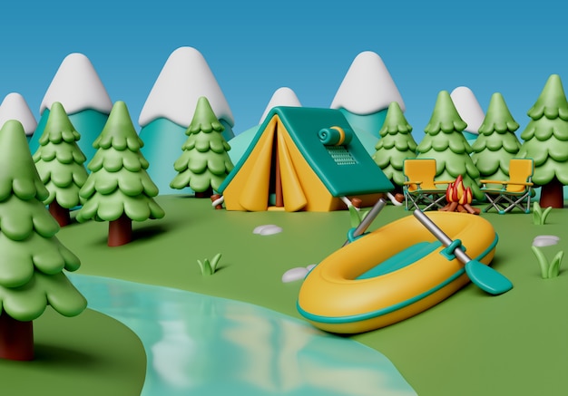 Free PSD 3d illustration for camping outdoors