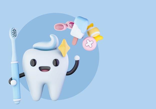 3d illustration for dentist with teeth and toothbrush