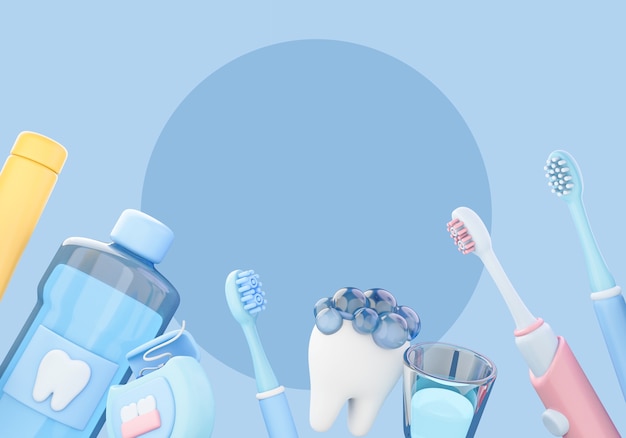 Free PSD 3d illustration for dentist with teeth and toothbrush