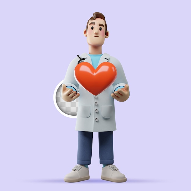 3d illustration of doctor holding heart