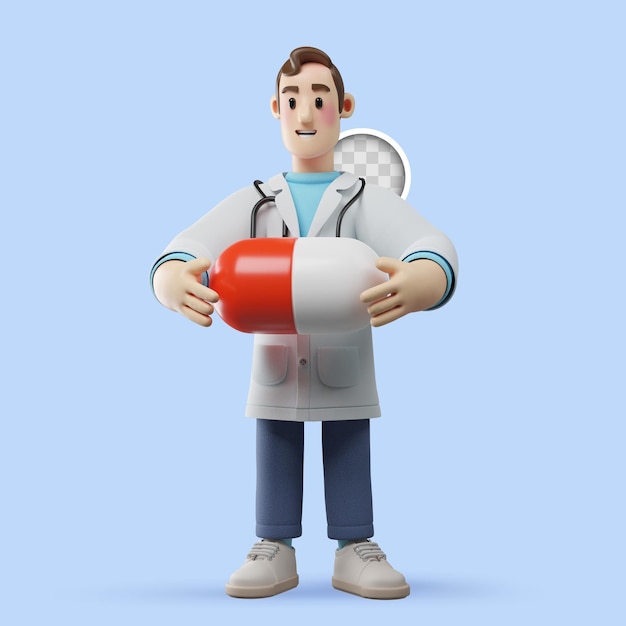 Free PSD 3d illustration of doctor with pill