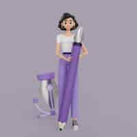 Free PSD 3d illustration of female graphic designer character holding pen and pencil