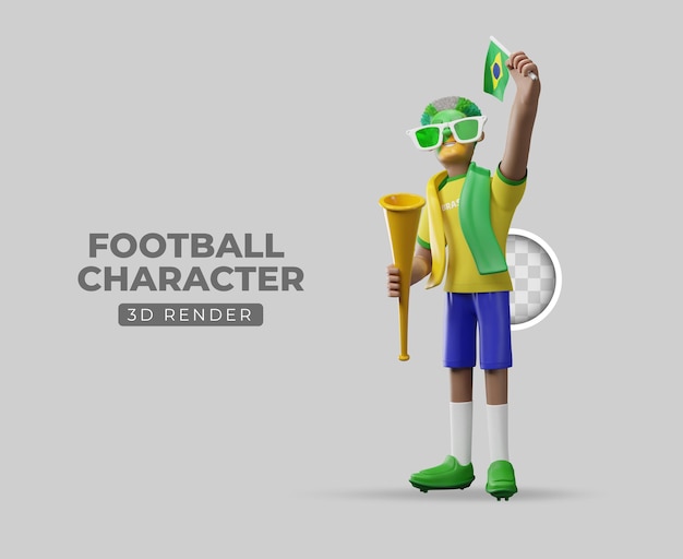 Free PSD 3d illustration football fan with little flag