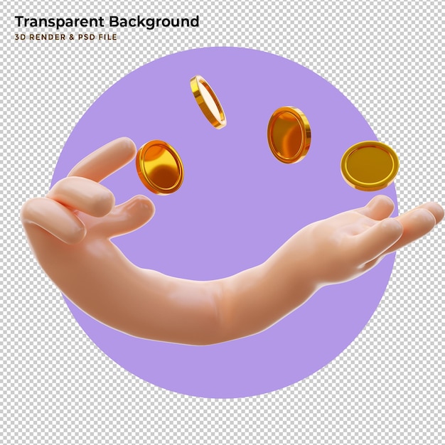 3d illustration of hand catch coin