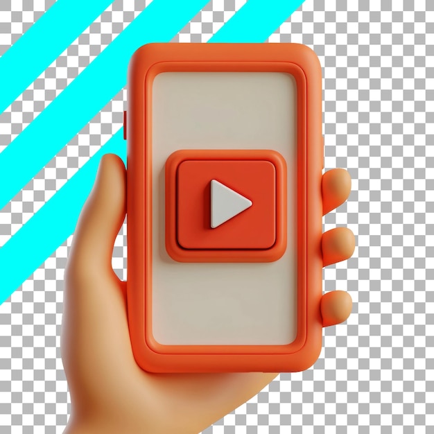 Free PSD 3d illustration of hand holding smartphone with play button icon