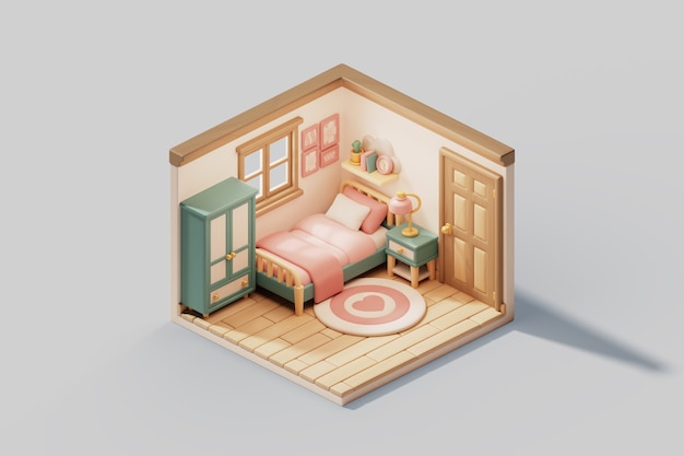 Free PSD 3d illustration of isometric room