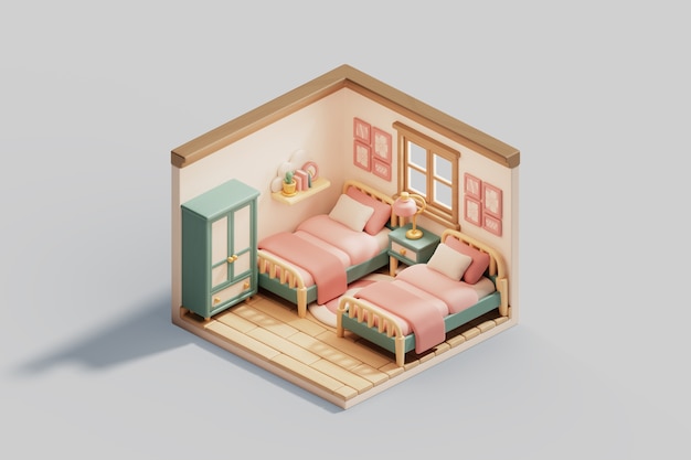 Free PSD 3d illustration of isometric room