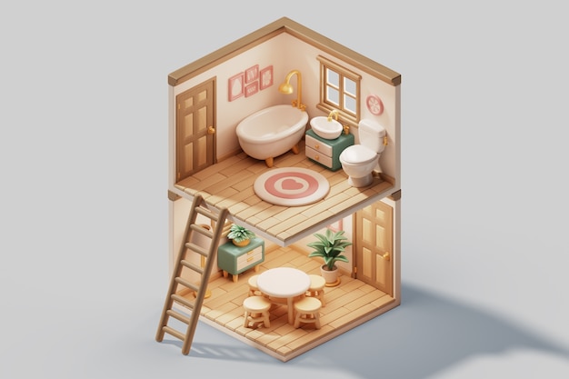 3d illustration of isometric room