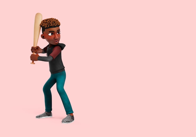 Free PSD 3d illustration of male character pose holding baseball