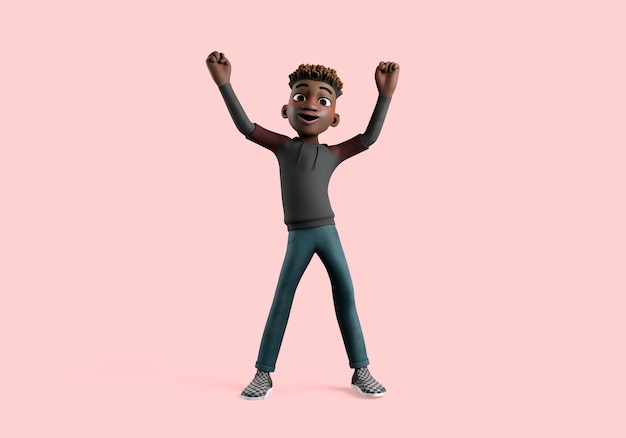 Free PSD 3d illustration of male character pose looking victorious