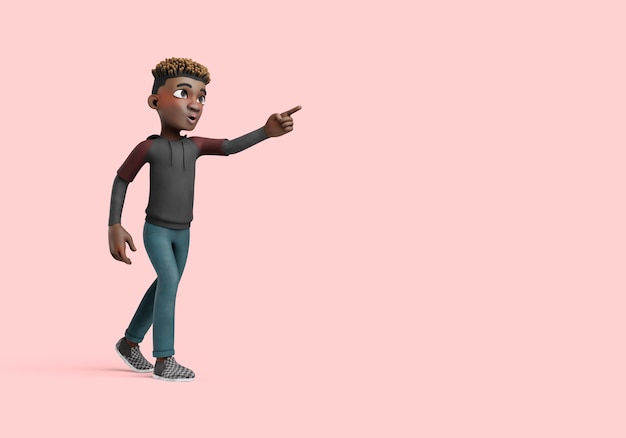 Free PSD 3d illustration of male character pose pointing and walking