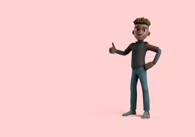 Free PSD 3d illustration of male character pose showing thumbs up