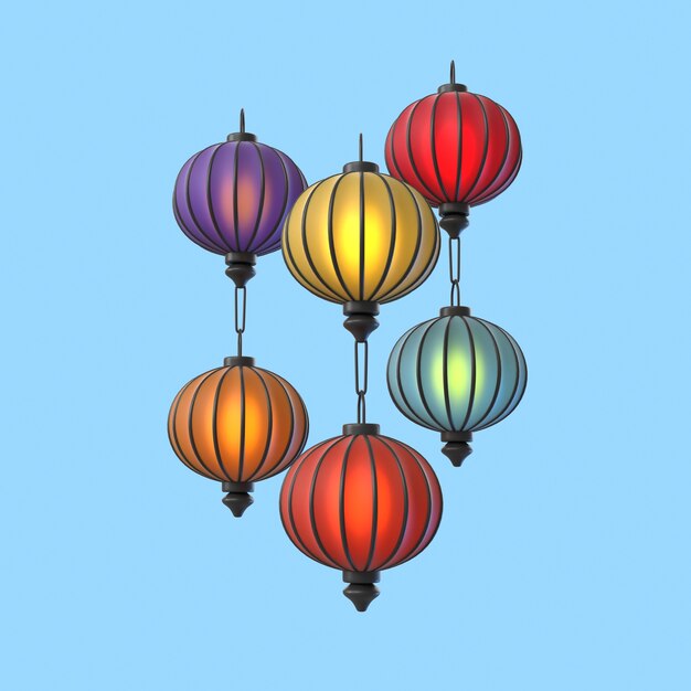 3d illustration for mid-autumn festival celebration with lanterns