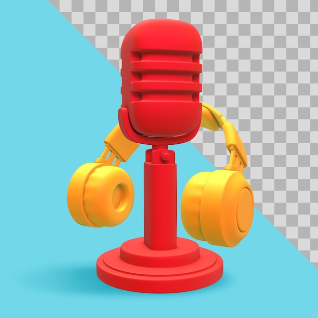 3D illustration. Minimalist podcast rendering with headphone and microphone clipping path