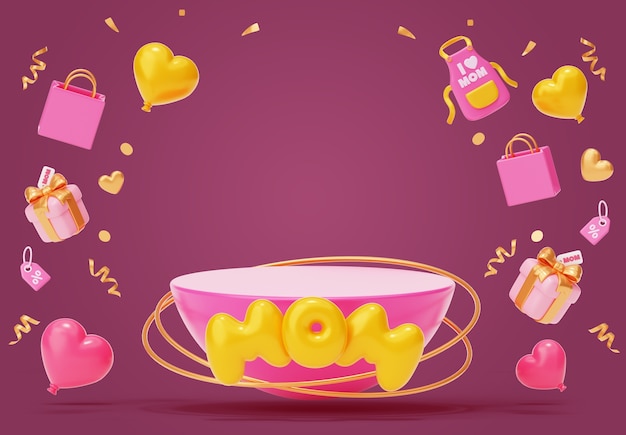 Free PSD 3d illustration for mother's day sales podium