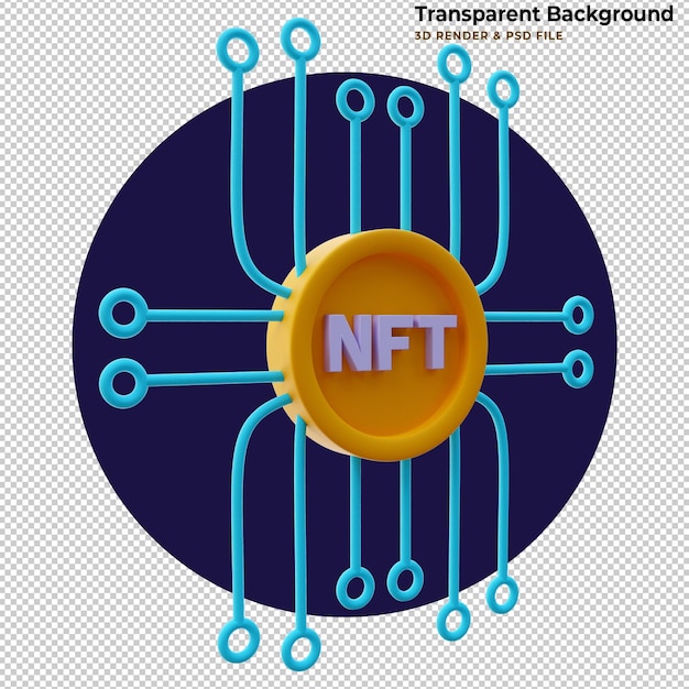 3D Illustration nft chip . Non-fungible token and hardware concept. 3D Rendering.