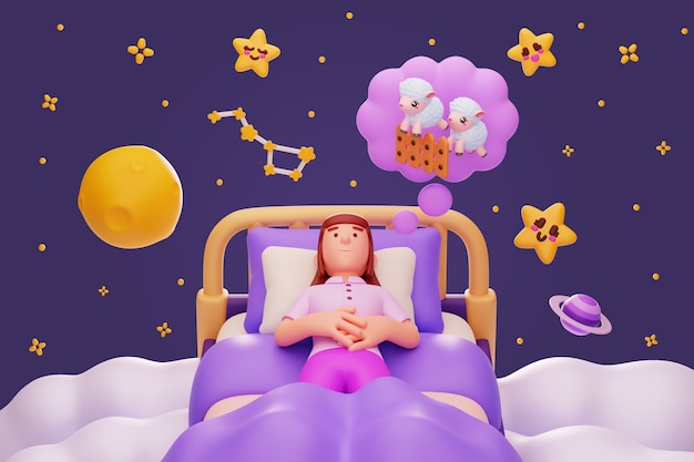 Free PSD 3d illustration of nocturnal person staying up