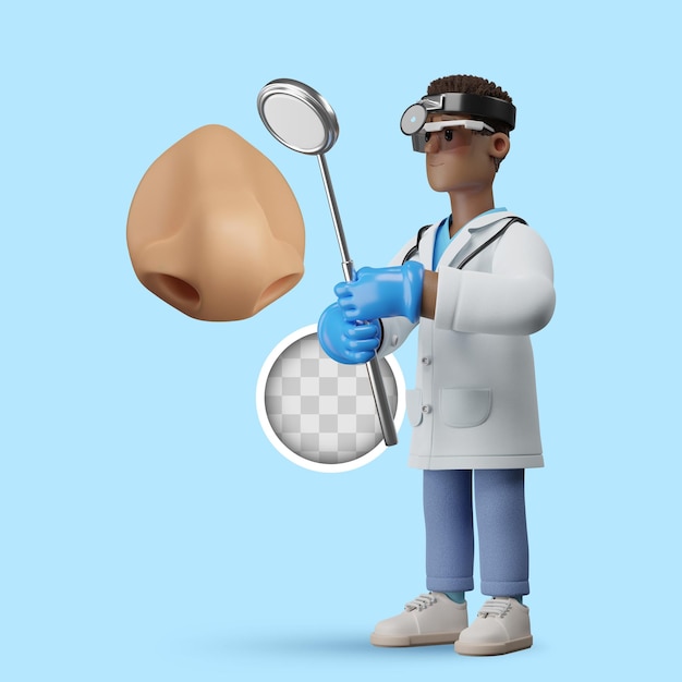 3d Illustration otolaryngologist checking nose