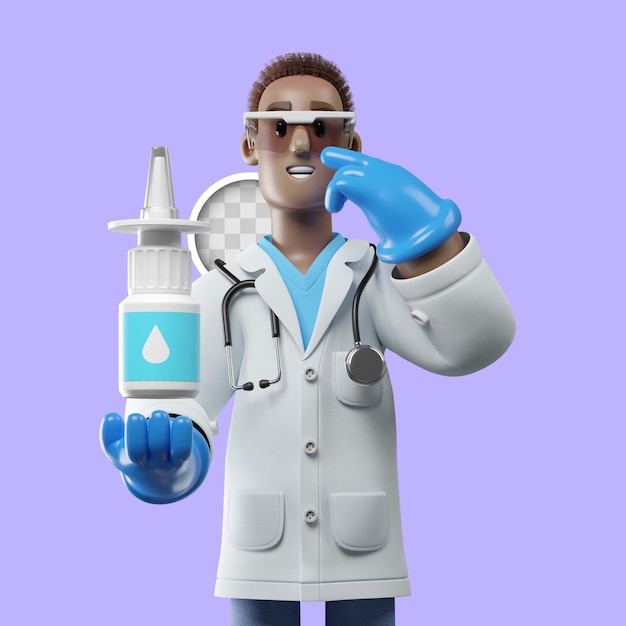 Free PSD 3d illustration otolaryngologist prescribing nose spray