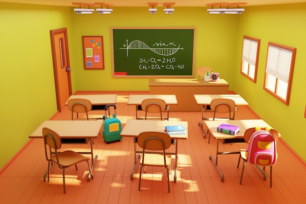 Free PSD 3d illustration of school classroom