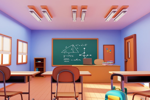 Free PSD 3d illustration of school classroom