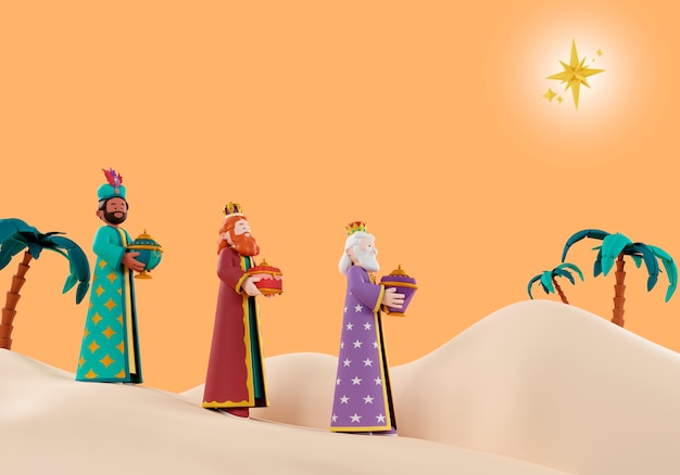 Free PSD 3d illustration of three wise men celebration