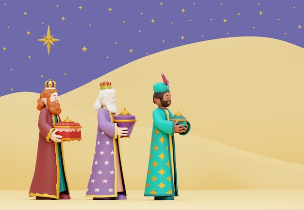 Free PSD 3d illustration of three wise men celebration