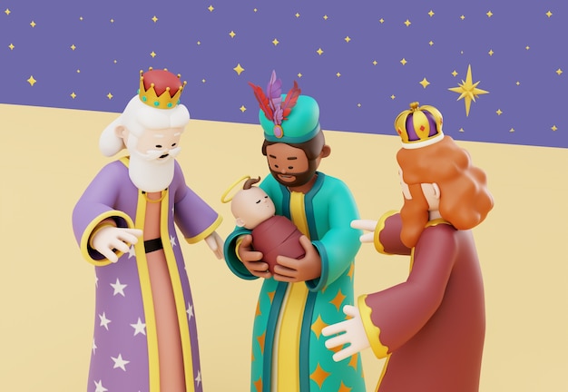 Free PSD 3d illustration of three wise men celebration