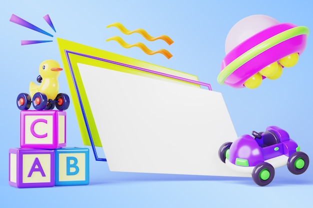 Free PSD 3d illustration with 90's elements and blank banner