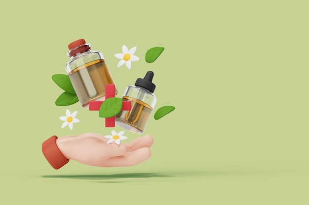 Free PSD 3d illustration with alternative medicine composition