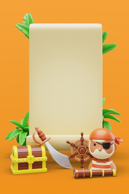 Free PSD 3d illustration with blank pirates sales banner