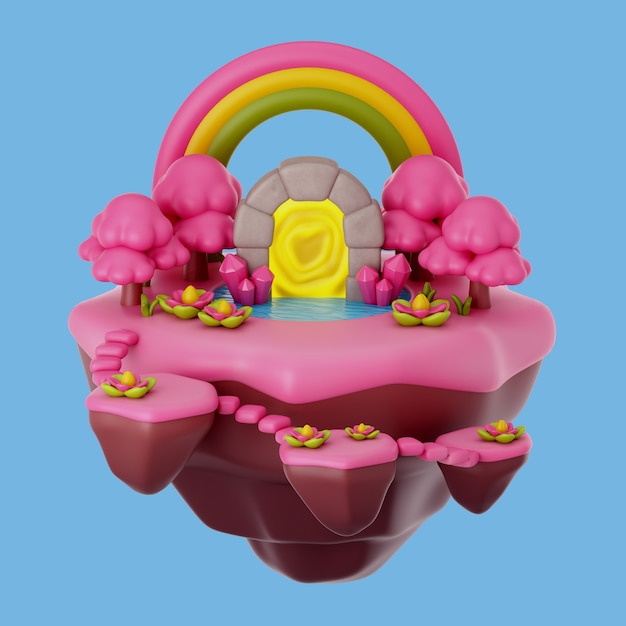 3d illustration with floating island