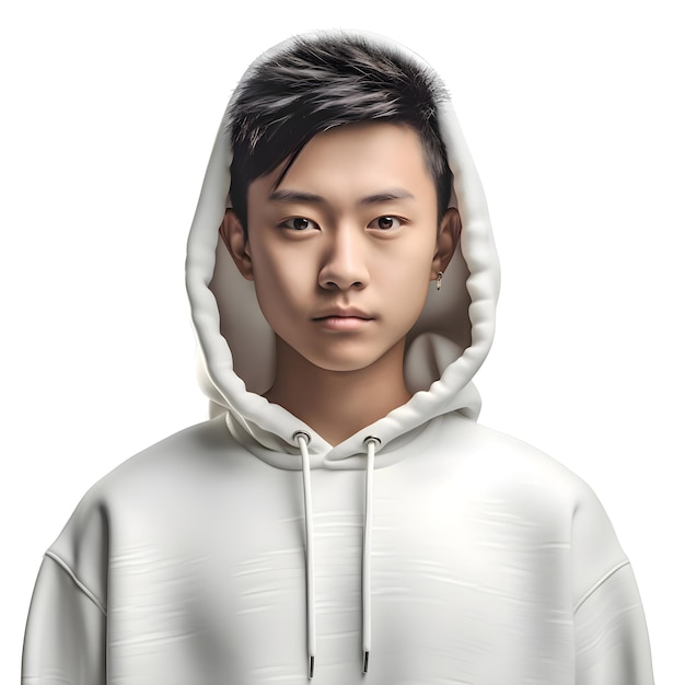 Free PSD 3d illustration of a young man in a white hoodie