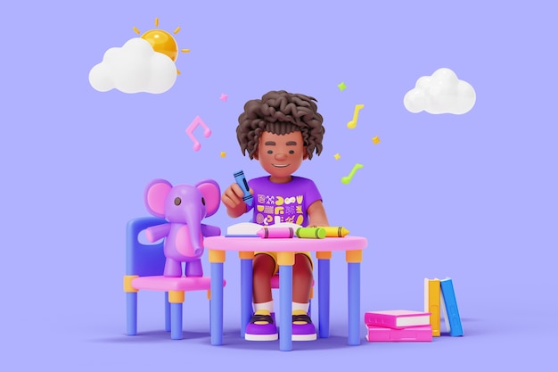 Free PSD 3d kindergarten character playing with toys