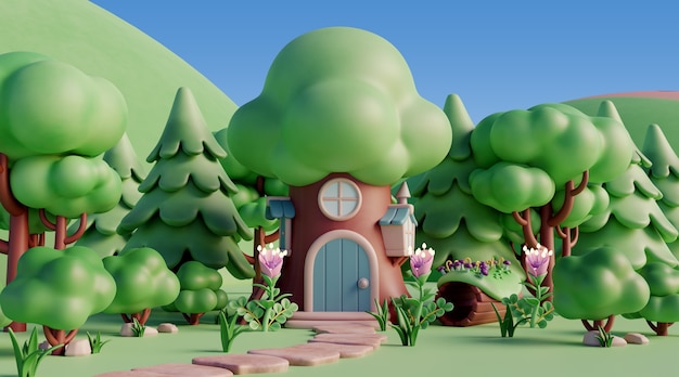 Free PSD 3d landscape with fairytale elements