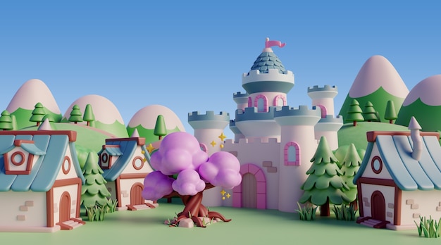 Free PSD 3d landscape with fairytale elements