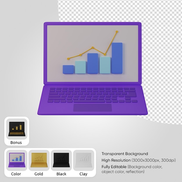 3d laptop with statistic