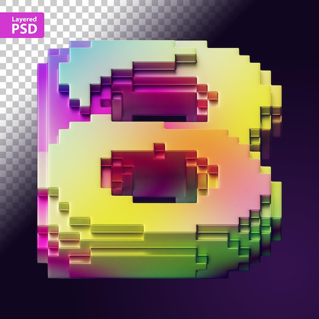 3d letter made of colorful pixels