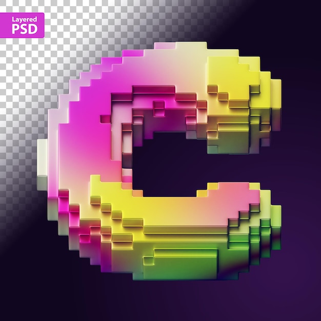 Free PSD 3d letter made of colorful pixels