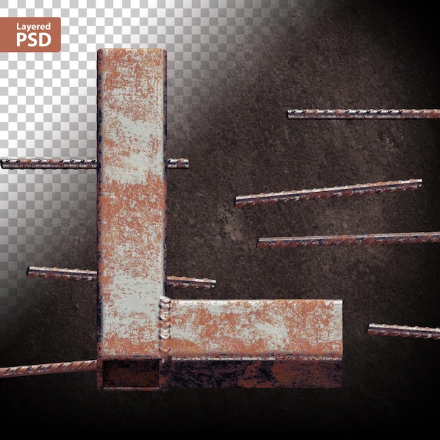 Free PSD 3d letter made of welded grunge metal pipes