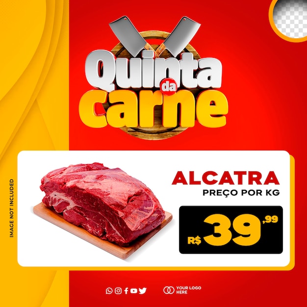 Free PSD 3d logo thursday meat supermarket promotion quinta da carne in brazil