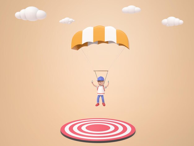 3d male cartoon character parachuting to the target