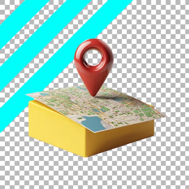 Free PSD 3d map pointer on a city map yellow box two blue lines on transparent background